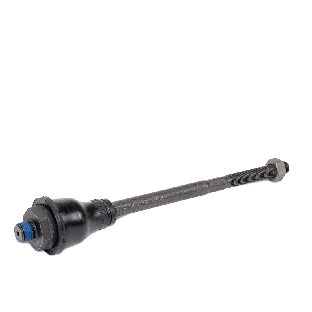 MOOG tie rod end displaying pre-applied thread locking compound